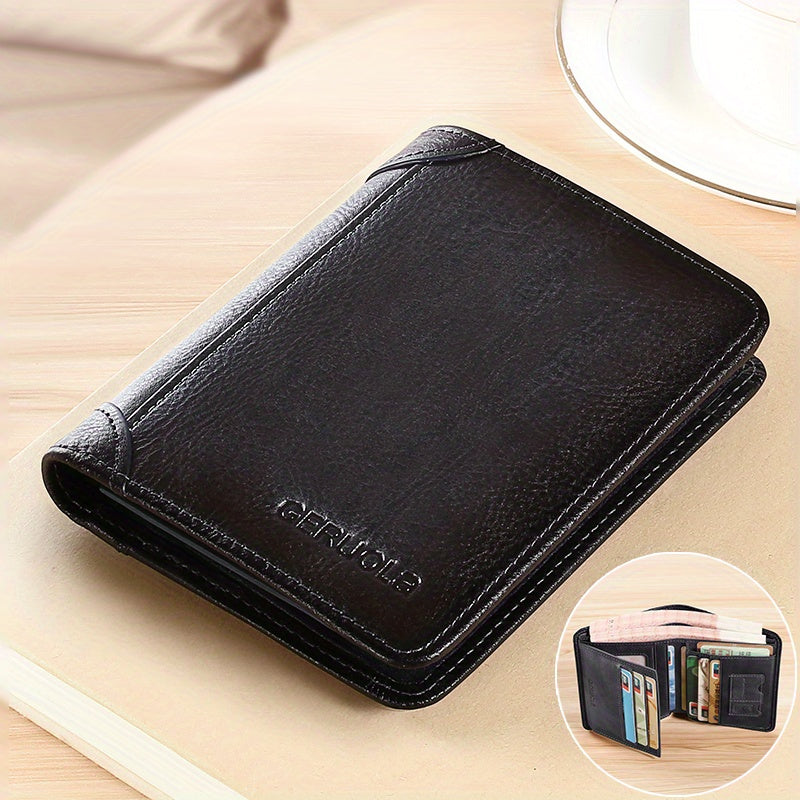 Men's Trendy Tri-Fold Genuine Leather Thin Card Holder - Minimalist Design, RFID Blocking - For Men - Perfect for Everyday Carry & Travel - Ideal Gift for Him