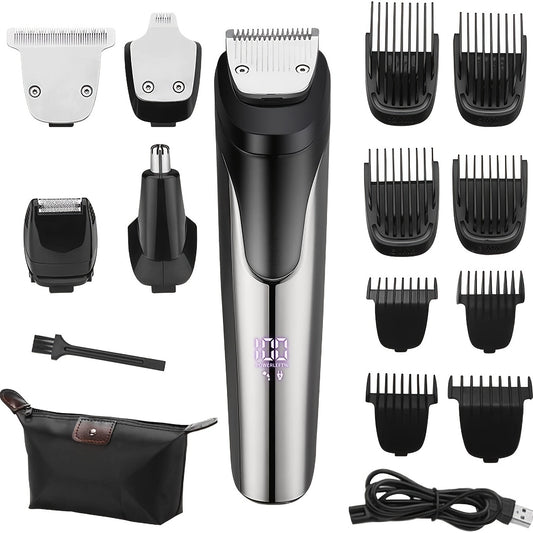 Beard Trimmer For Men, All-in-One Men's Hair Clipper Hair Trimmer, Mustache Body Nose Ear Facial Cutting Shaver, Electric Razor Grooming Kit, USB Rechargeable Cordless & Led Display, Holiday Gift For Him Father's Day Gift
