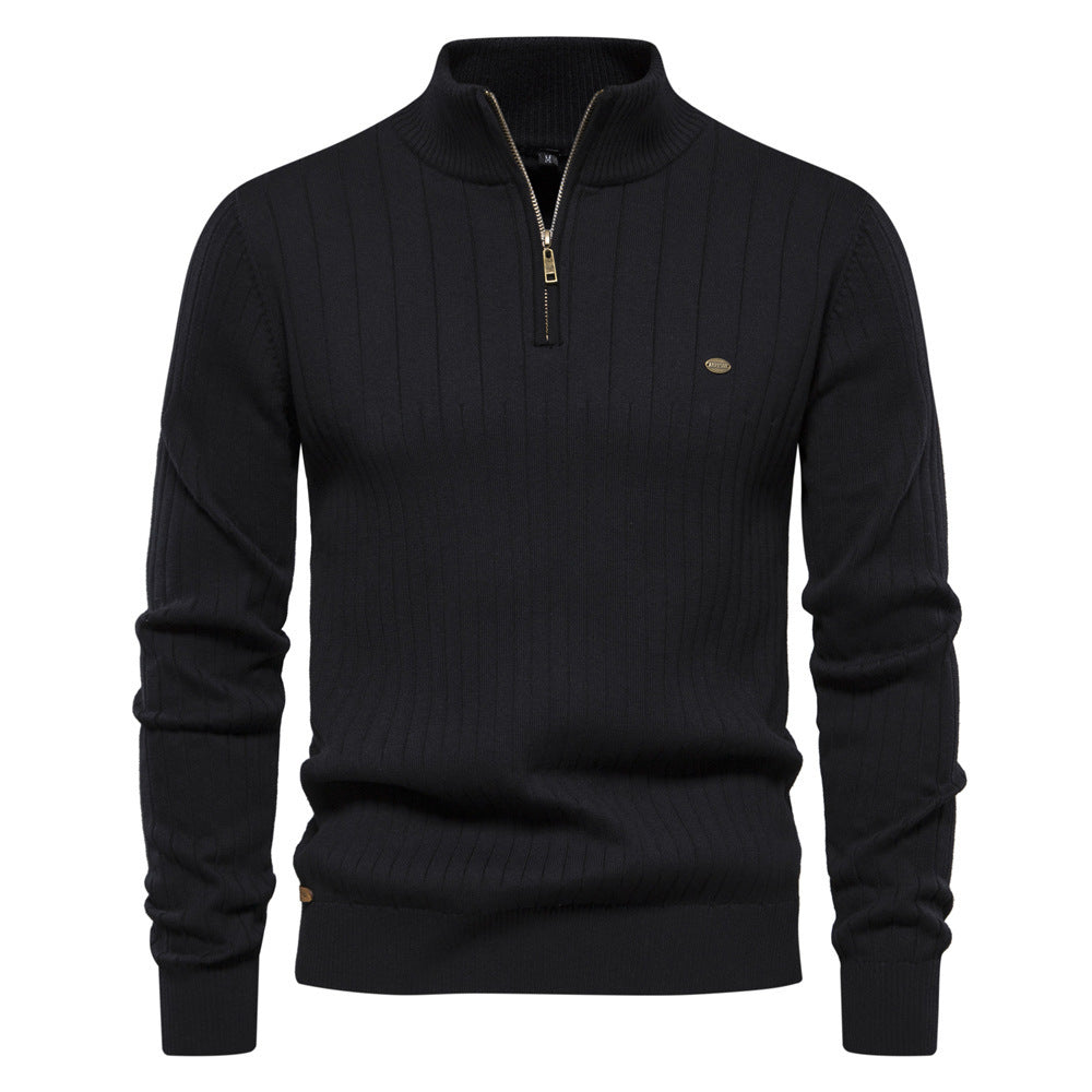 Half-zipper Pullover Sweater Men's Fashion Casual Stand Collar Long-sleeved Knitted Tops Fall Winter Clothing