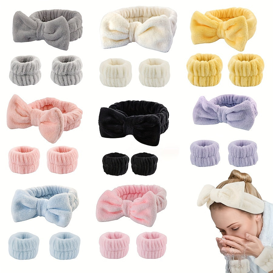 24pcs/Set Plush Headband Wristbands Set, Coral Fleece Headband And Wristbands For Washing Face Skincare Spa Wear