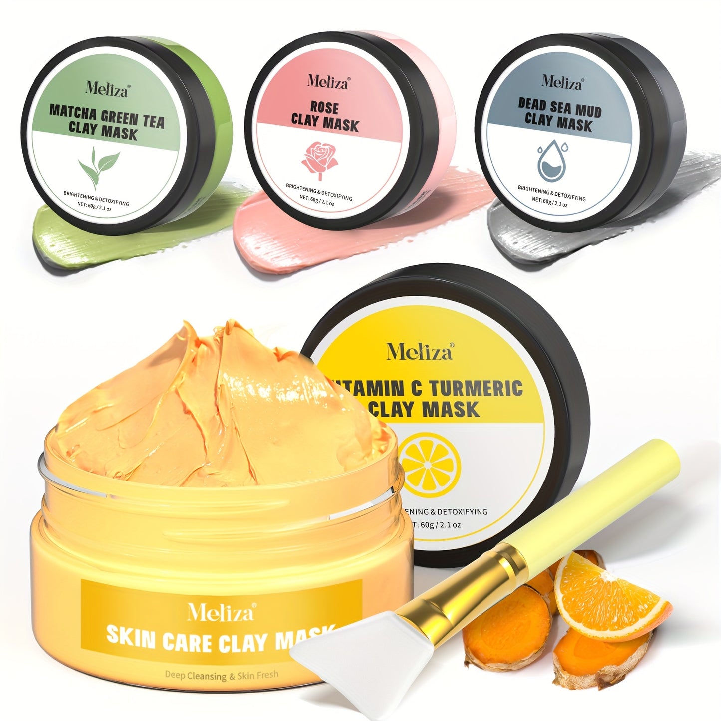 4-Pack Clay Mask Set, Turmeric Vitamin C Clay Mask, Green Tea, Dead Sea Mud Mask, Rose Clay Mask, Deep Cleansing Holiday Skincare Gift Set for Christmas, Halloween, New Year, Valentine'S Day, Birthday, Anniversary