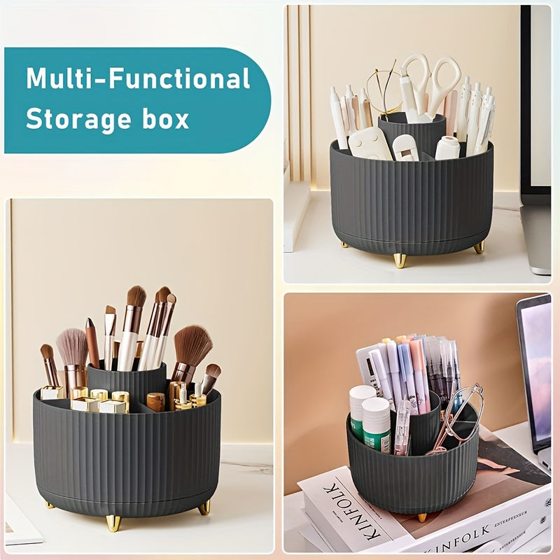1pc Makeup Brush Storage Box, 360° Rotating Makeup Brush Organizer, 5-Compartment Large Capacity Brush Rack, Desktop Multifunctional Lipstick, Pen, Stationery Organizer For Storage And Organization