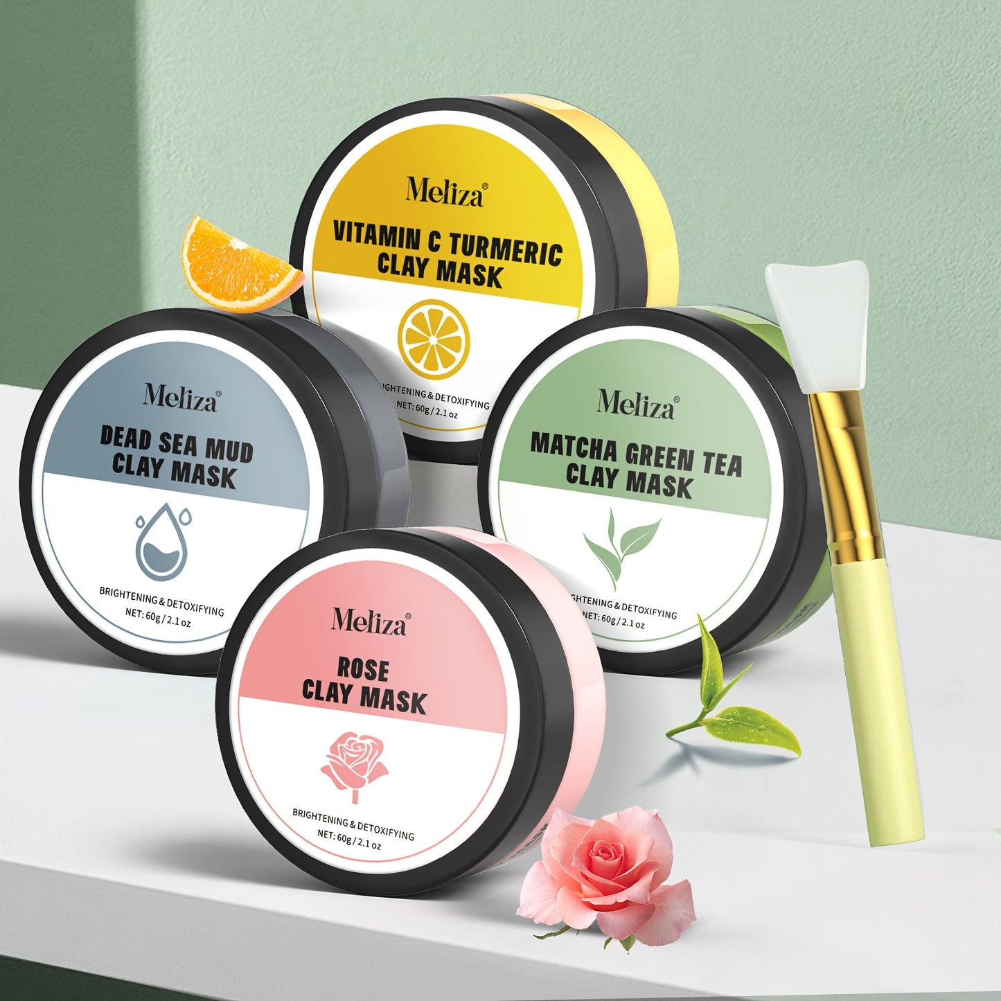 4-Pack Clay Mask Set, Turmeric Vitamin C Clay Mask, Green Tea, Dead Sea Mud Mask, Rose Clay Mask, Deep Cleansing Holiday Skincare Gift Set for Christmas, Halloween, New Year, Valentine'S Day, Birthday, Anniversary
