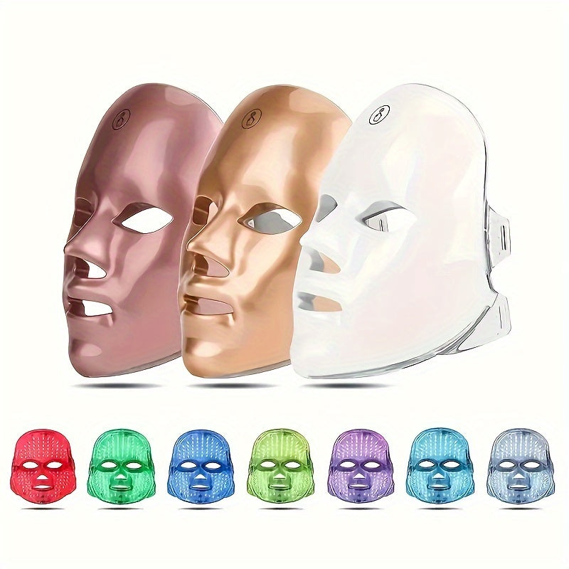 Rechargeable 7-color LED face mask facial care tool, Face Light Beige Care, Face Massager Tool, Face Tools, Facial Light Beige Care, Beauty Device, Skincare Routine Tool, Compact Facial Device, Modern Beauty Tool, Rechargeabl