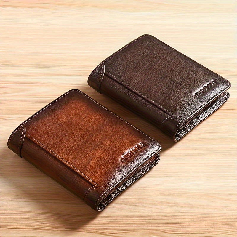 Men's Trendy Tri-Fold Genuine Leather Thin Card Holder - Minimalist Design, RFID Blocking - For Men - Perfect for Everyday Carry & Travel - Ideal Gift for Him