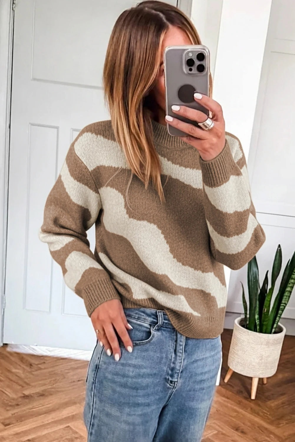 Women's Casual Loose Retro Knitted Striped Sweater