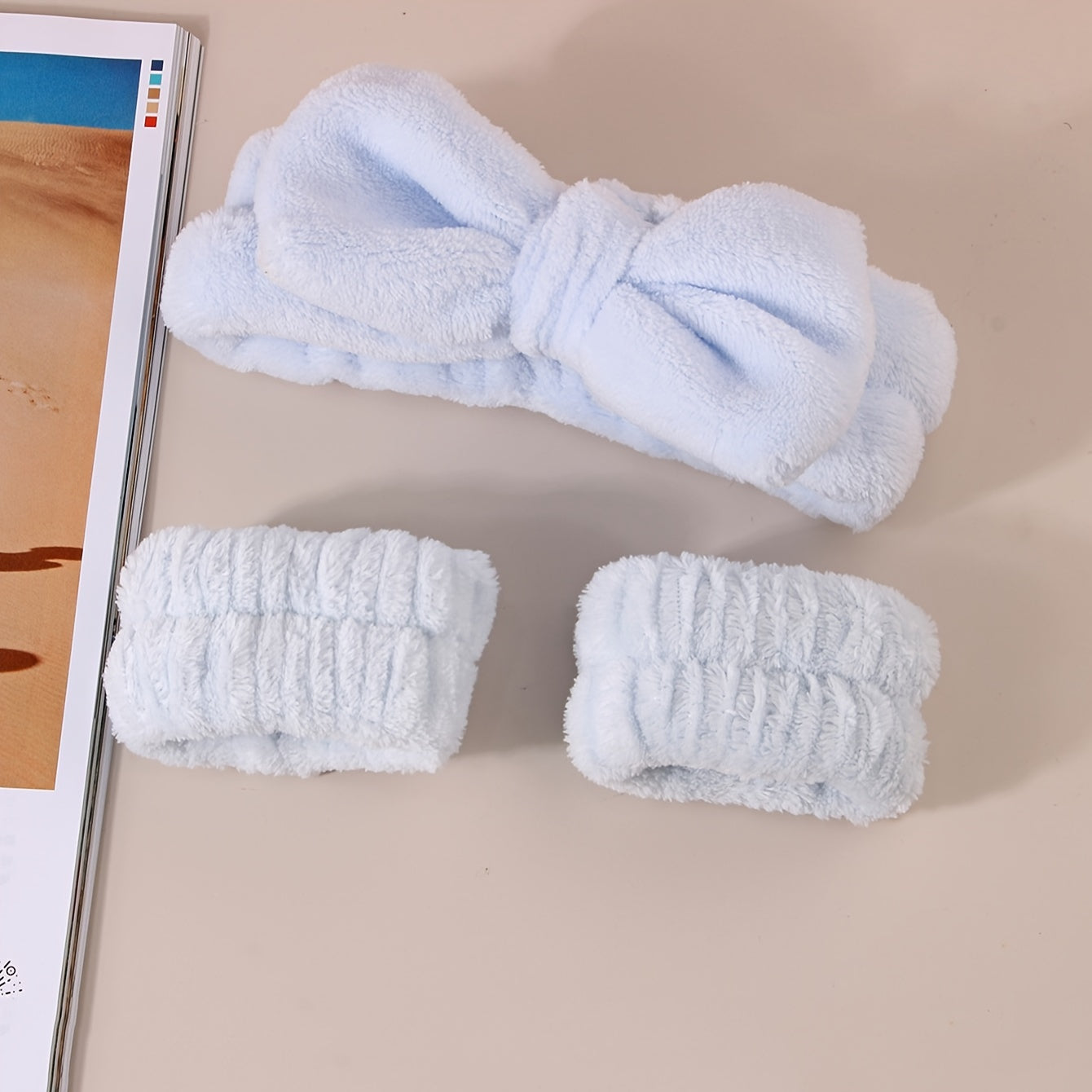 24pcs/Set Plush Headband Wristbands Set, Coral Fleece Headband And Wristbands For Washing Face Skincare Spa Wear