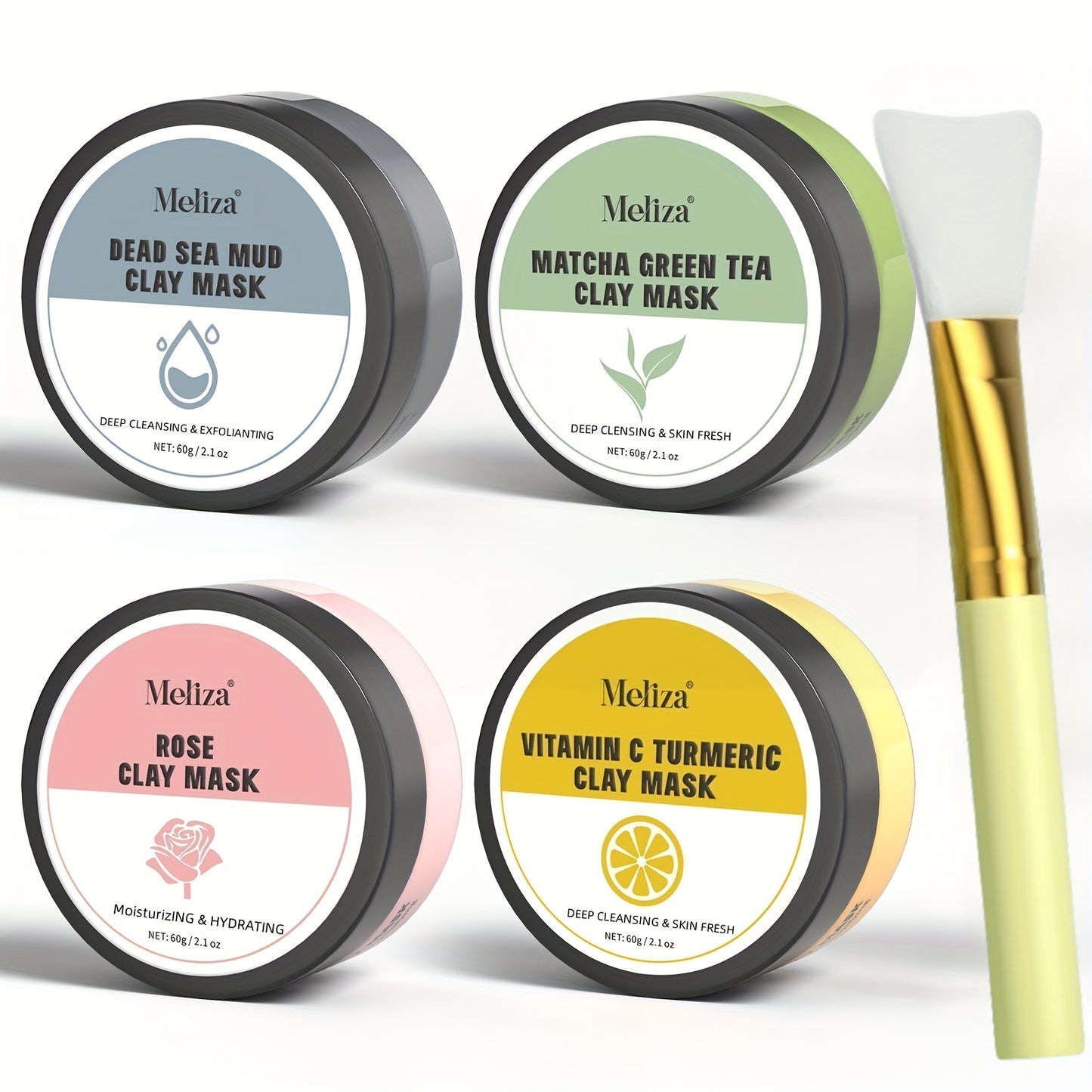 4-Pack Clay Mask Set, Turmeric Vitamin C Clay Mask, Green Tea, Dead Sea Mud Mask, Rose Clay Mask, Deep Cleansing Holiday Skincare Gift Set for Christmas, Halloween, New Year, Valentine'S Day, Birthday, Anniversary