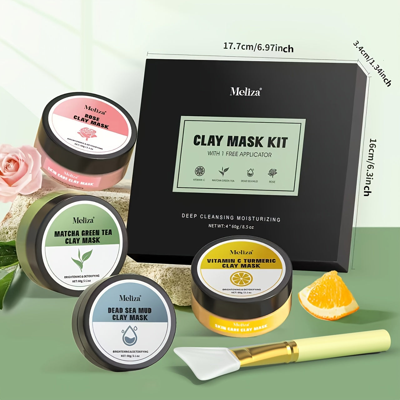 4-Pack Clay Mask Set, Turmeric Vitamin C Clay Mask, Green Tea, Dead Sea Mud Mask, Rose Clay Mask, Deep Cleansing Holiday Skincare Gift Set for Christmas, Halloween, New Year, Valentine'S Day, Birthday, Anniversary