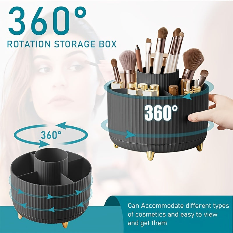 1pc Makeup Brush Storage Box, 360° Rotating Makeup Brush Organizer, 5-Compartment Large Capacity Brush Rack, Desktop Multifunctional Lipstick, Pen, Stationery Organizer For Storage And Organization