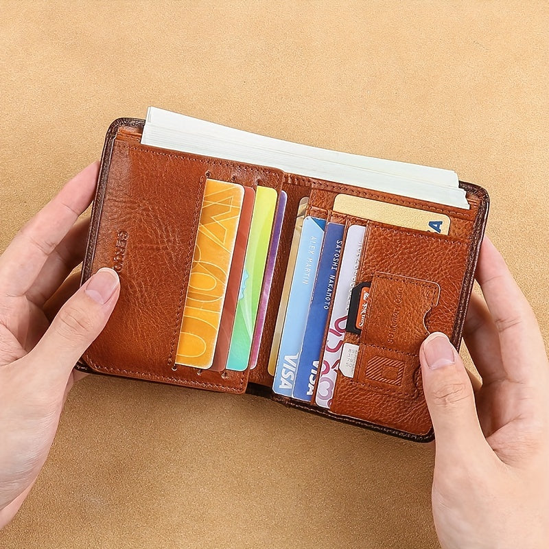 Men's Trendy Tri-Fold Genuine Leather Thin Card Holder - Minimalist Design, RFID Blocking - For Men - Perfect for Everyday Carry & Travel - Ideal Gift for Him