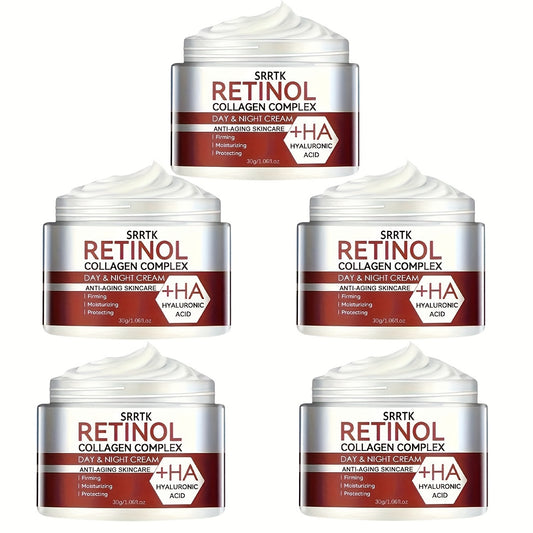 5 Bottles OUHOE Retinol Collagen Complex Day & Night Cream with Licorice Root Extract - 1.06oz Hydrating Moisturizer for All Light Beige Types, Hypoallergenic Gel Formula, Retinol & Collagen for Deep Hydration, & Fine Lines,