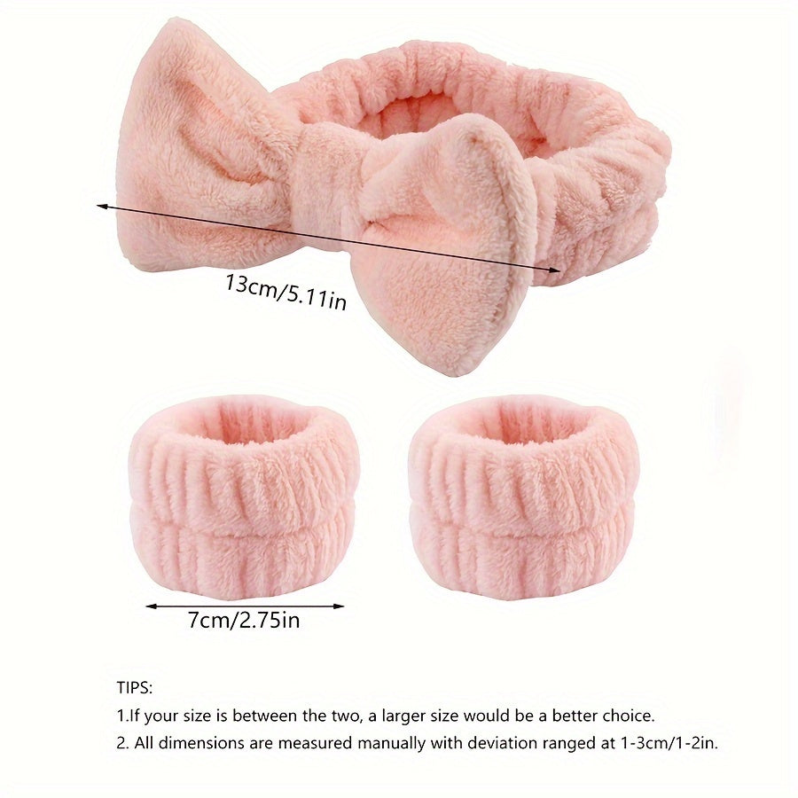 24pcs/Set Plush Headband Wristbands Set, Coral Fleece Headband And Wristbands For Washing Face Skincare Spa Wear