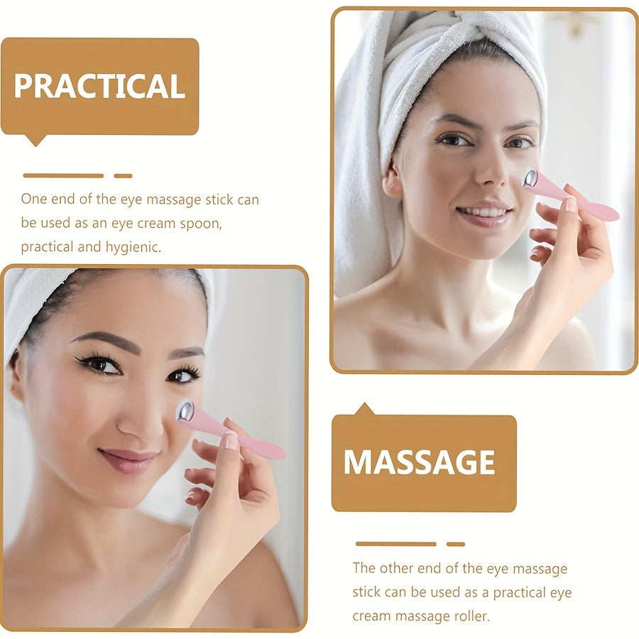1pc Double Head Stainless Steel Ice Roller Eye Massage Stick Dual-Use Face Cream Eye Cream Spoon Face Ice Dressing Beauty Stick Eye Massage Tool, Beauty, Facial Massage, Sleek Design, Dualuse Tool, Highquality Rollers, Durabl