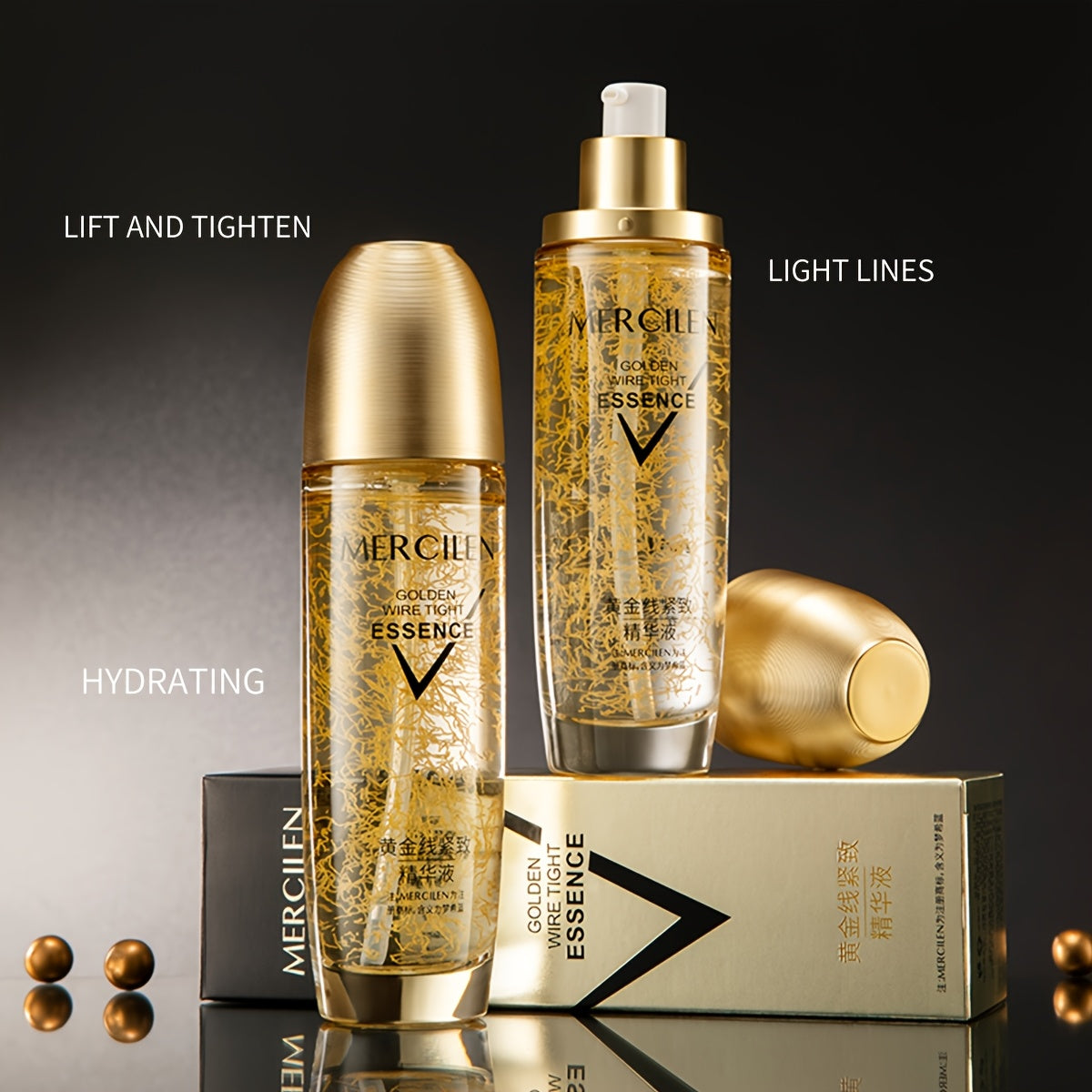 MERCILEN Golden Thread Firming Essence - Hydrating & Tightening, Alcohol-Free Gel Formula with Hyaluronic Acid & Glycerin for Sensitive Skin, Moisturizing Face Serum,Skincare