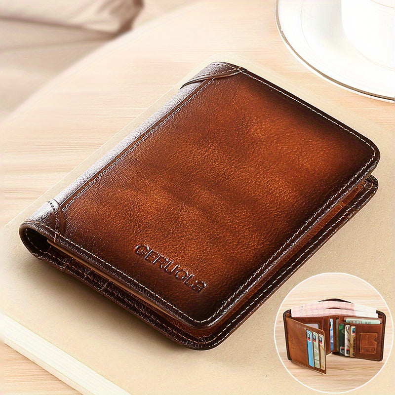 Men's Trendy Tri-Fold Genuine Leather Thin Card Holder - Minimalist Design, RFID Blocking - For Men - Perfect for Everyday Carry & Travel - Ideal Gift for Him