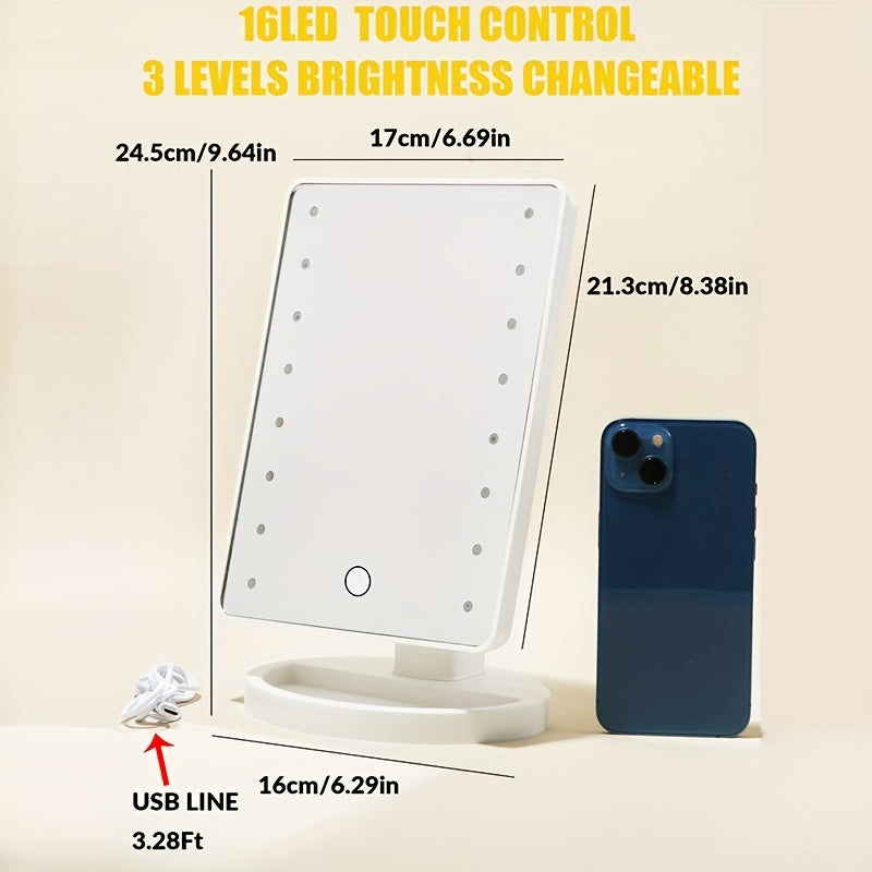 1pc Makeup Mirror light, Battery power & USB Dual-use Beauty Mirror with 3 brightness,Touch Screen Vanity Mirror, Brightness Adjustable Cosmetic Light Up Mirror, Portable Dormitory Bedroom Desktop Vanity Mirror with Light,Mot