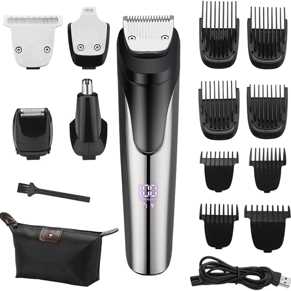 Beard Trimmer For Men, All-in-One Men's Hair Clipper Hair Trimmer, Mustache Body Nose Ear Facial Cutting Shaver, Electric Razor Grooming Kit, USB Rechargeable Cordless & Led Display, Holiday Gift For Him Father's Day Gift
