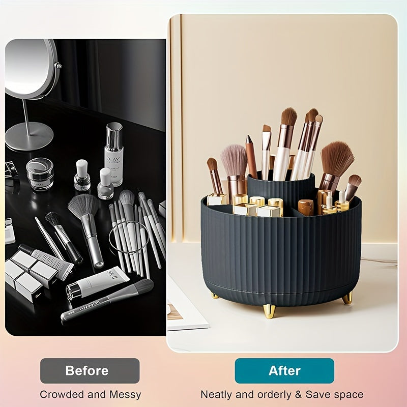 1pc Makeup Brush Storage Box, 360° Rotating Makeup Brush Organizer, 5-Compartment Large Capacity Brush Rack, Desktop Multifunctional Lipstick, Pen, Stationery Organizer For Storage And Organization
