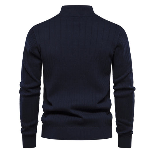 Half-zipper Pullover Sweater Men's Fashion Casual Stand Collar Long-sleeved Knitted Tops Fall Winter Clothing