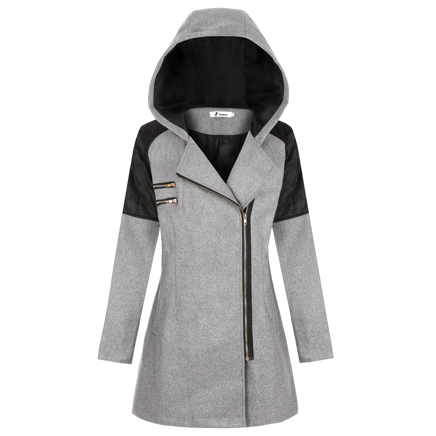 Women Warm Slim Full Zipper Coat Thick Woolen Coat Female Fall Winter Windbreaker Hooded Diagonal Zipper Women's Clothing