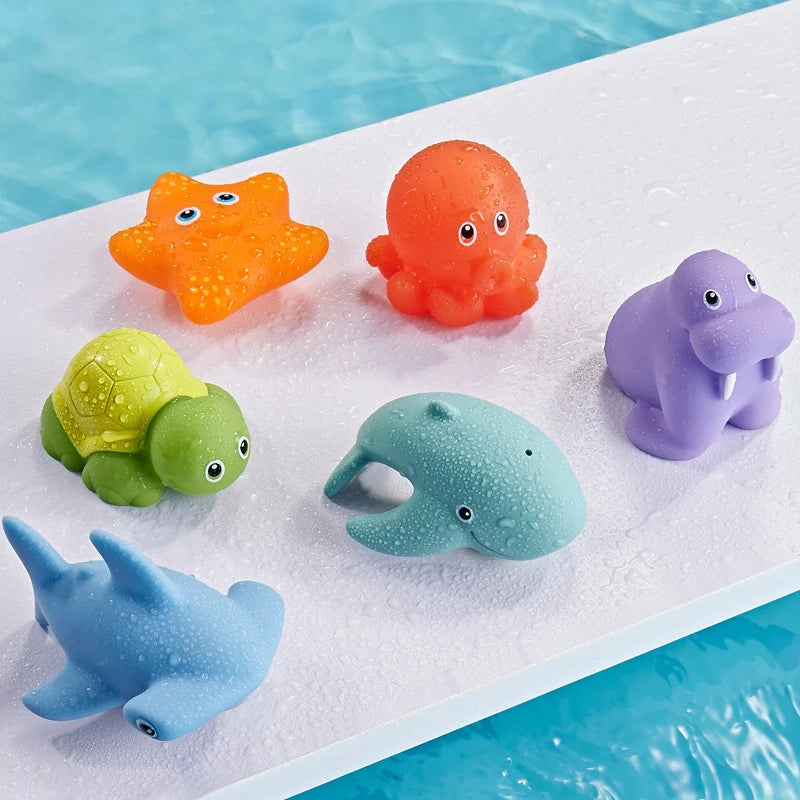 Baby Bath Toy Cute Animal Bath Toy Bathtub Swimming Soft Rubber Float Parent-child Interaction Catch Fish Game Toys Funny Gifts