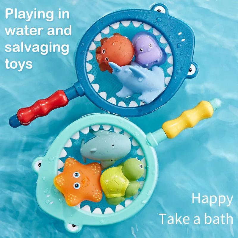 Baby Bath Toy Cute Animal Bath Toy Bathtub Swimming Soft Rubber Float Parent-child Interaction Catch Fish Game Toys Funny Gifts