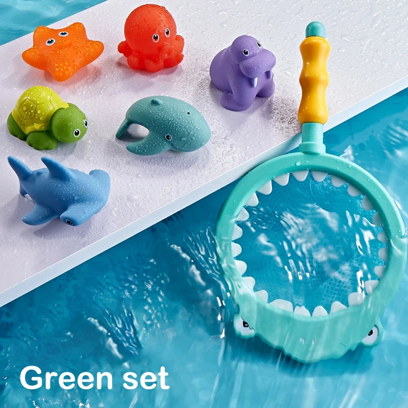 Baby Bath Toy Cute Animal Bath Toy Bathtub Swimming Soft Rubber Float Parent-child Interaction Catch Fish Game Toys Funny Gifts