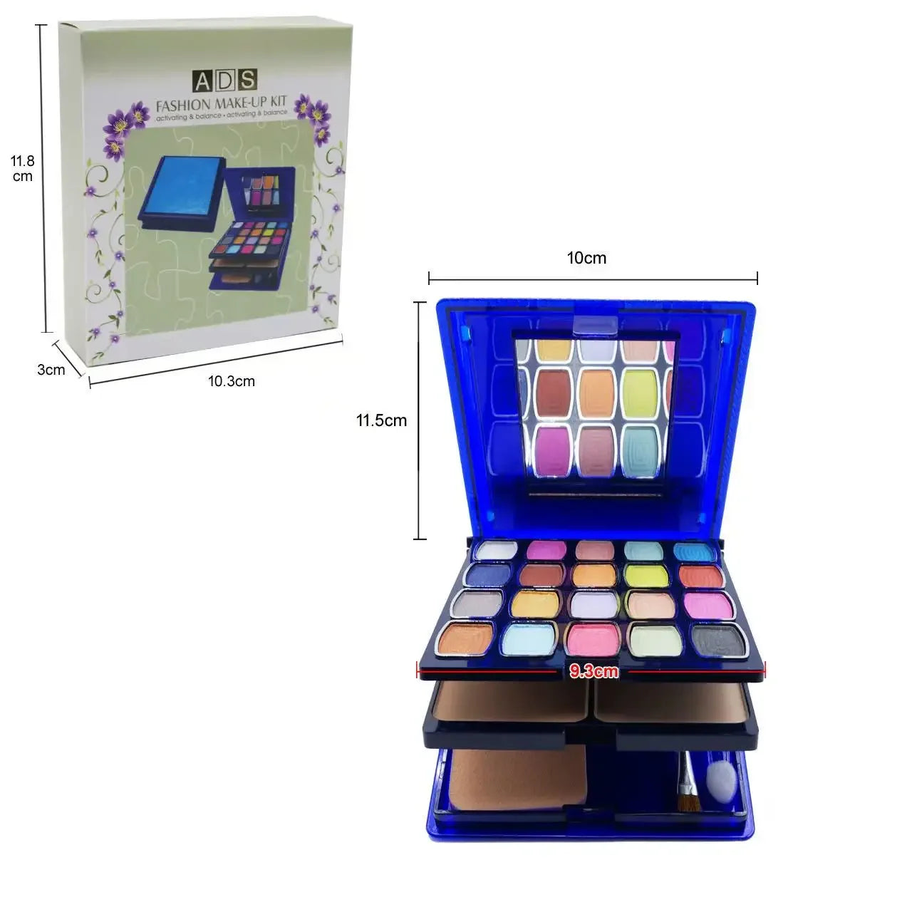 30-color multifunctional makeup palette, eyeshadow + blush + powder + lip gloss, comes with a powder puff, eyeshadow brush, cont