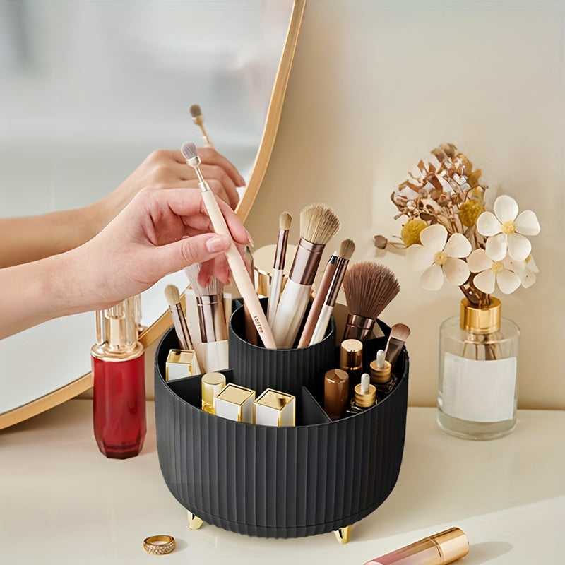 1pc Makeup Brush Storage Box, 360° Rotating Makeup Brush Organizer, 5-Compartment Large Capacity Brush Rack, Desktop Multifunctional Lipstick, Pen, Stationery Organizer For Storage And Organization