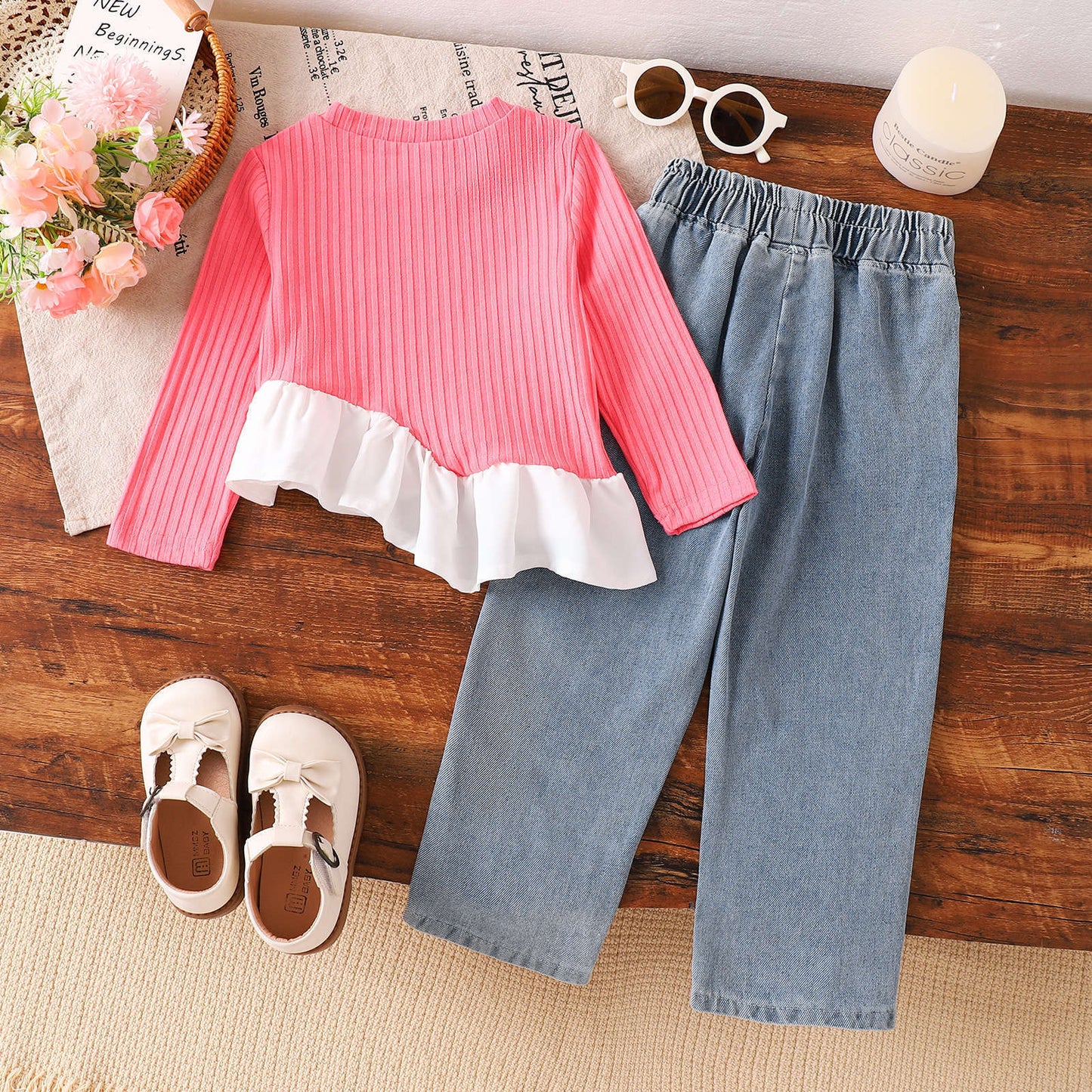 Stitching Lace Wool And Beard Denim Trousers Suit