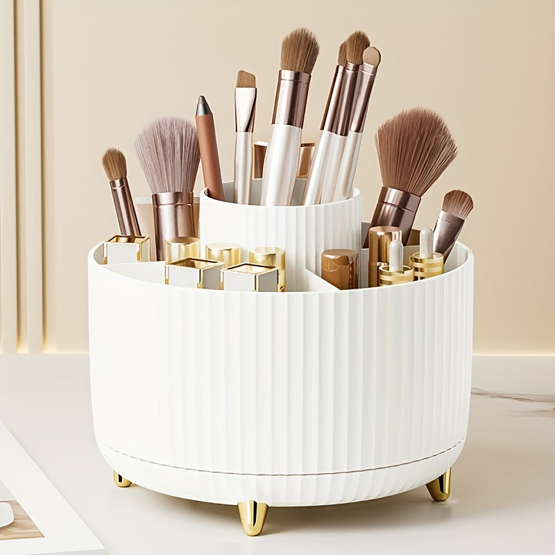 1pc Makeup Brush Storage Box, 360° Rotating Makeup Brush Organizer, 5-Compartment Large Capacity Brush Rack, Desktop Multifunctional Lipstick, Pen, Stationery Organizer For Storage And Organization