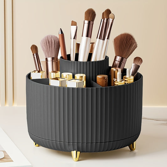 1pc Makeup Brush Storage Box, 360° Rotating Makeup Brush Organizer, 5-Compartment Large Capacity Brush Rack, Desktop Multifunctional Lipstick, Pen, Stationery Organizer For Storage And Organization