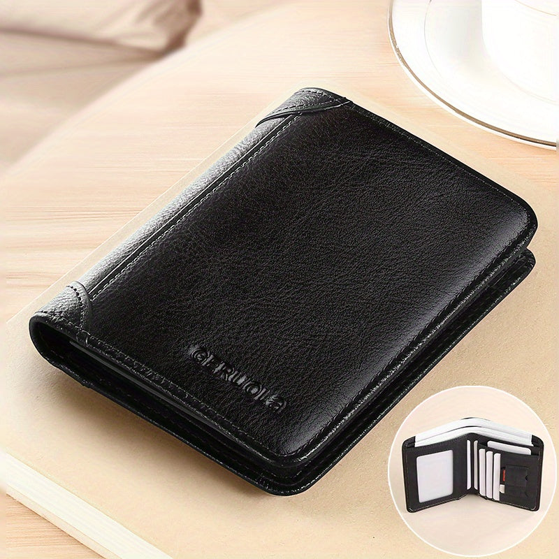 Men's Trendy Tri-Fold Genuine Leather Thin Card Holder - Minimalist Design, RFID Blocking - For Men - Perfect for Everyday Carry & Travel - Ideal Gift for Him