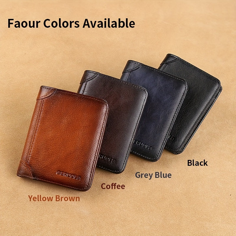 Men's Trendy Tri-Fold Genuine Leather Thin Card Holder - Minimalist Design, RFID Blocking - For Men - Perfect for Everyday Carry & Travel - Ideal Gift for Him