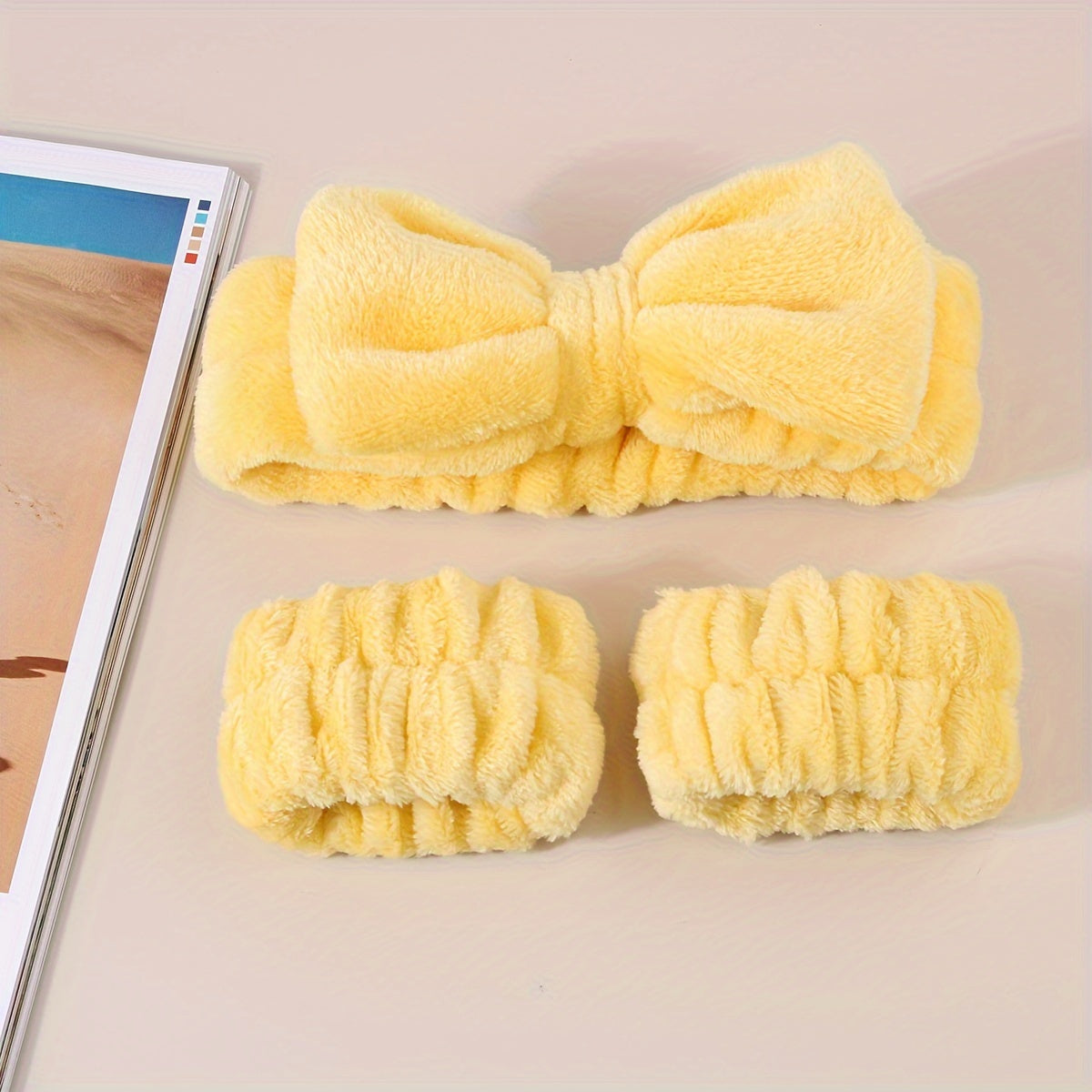 24pcs/Set Plush Headband Wristbands Set, Coral Fleece Headband And Wristbands For Washing Face Skincare Spa Wear