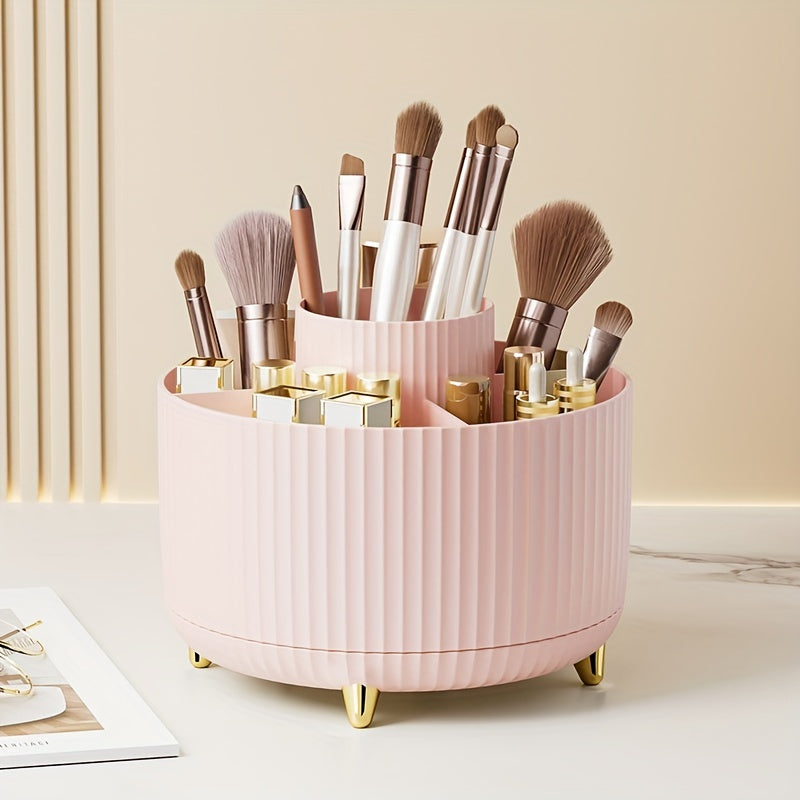 1pc Makeup Brush Storage Box, 360° Rotating Makeup Brush Organizer, 5-Compartment Large Capacity Brush Rack, Desktop Multifunctional Lipstick, Pen, Stationery Organizer For Storage And Organization