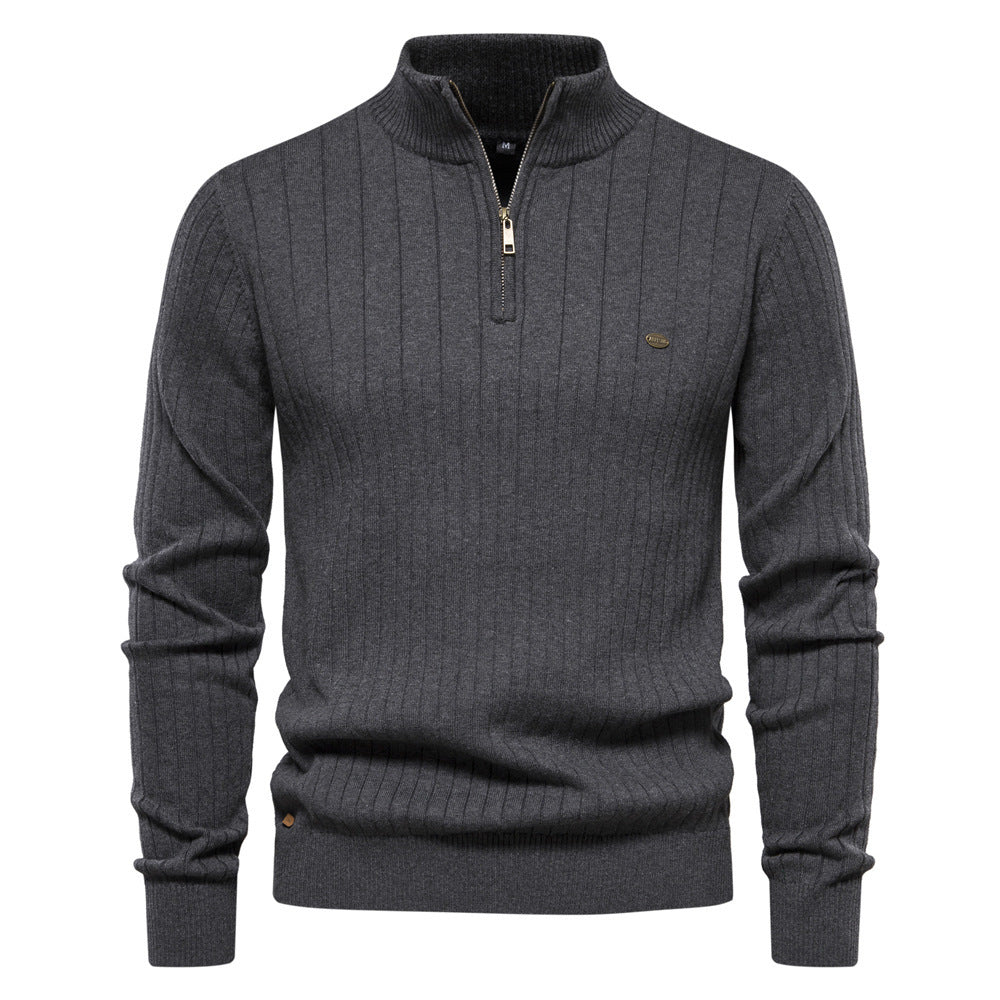 Half-zipper Pullover Sweater Men's Fashion Casual Stand Collar Long-sleeved Knitted Tops Fall Winter Clothing