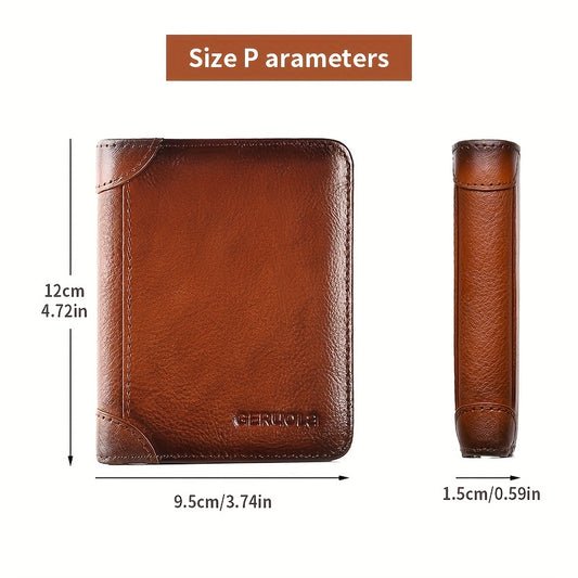 Men's Trendy Tri-Fold Genuine Leather Thin Card Holder - Minimalist Design, RFID Blocking - For Men - Perfect for Everyday Carry & Travel - Ideal Gift for Him