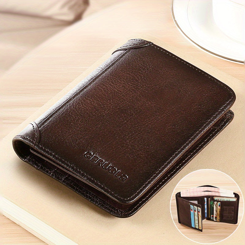 Men's Trendy Tri-Fold Genuine Leather Thin Card Holder - Minimalist Design, RFID Blocking - For Men - Perfect for Everyday Carry & Travel - Ideal Gift for Him