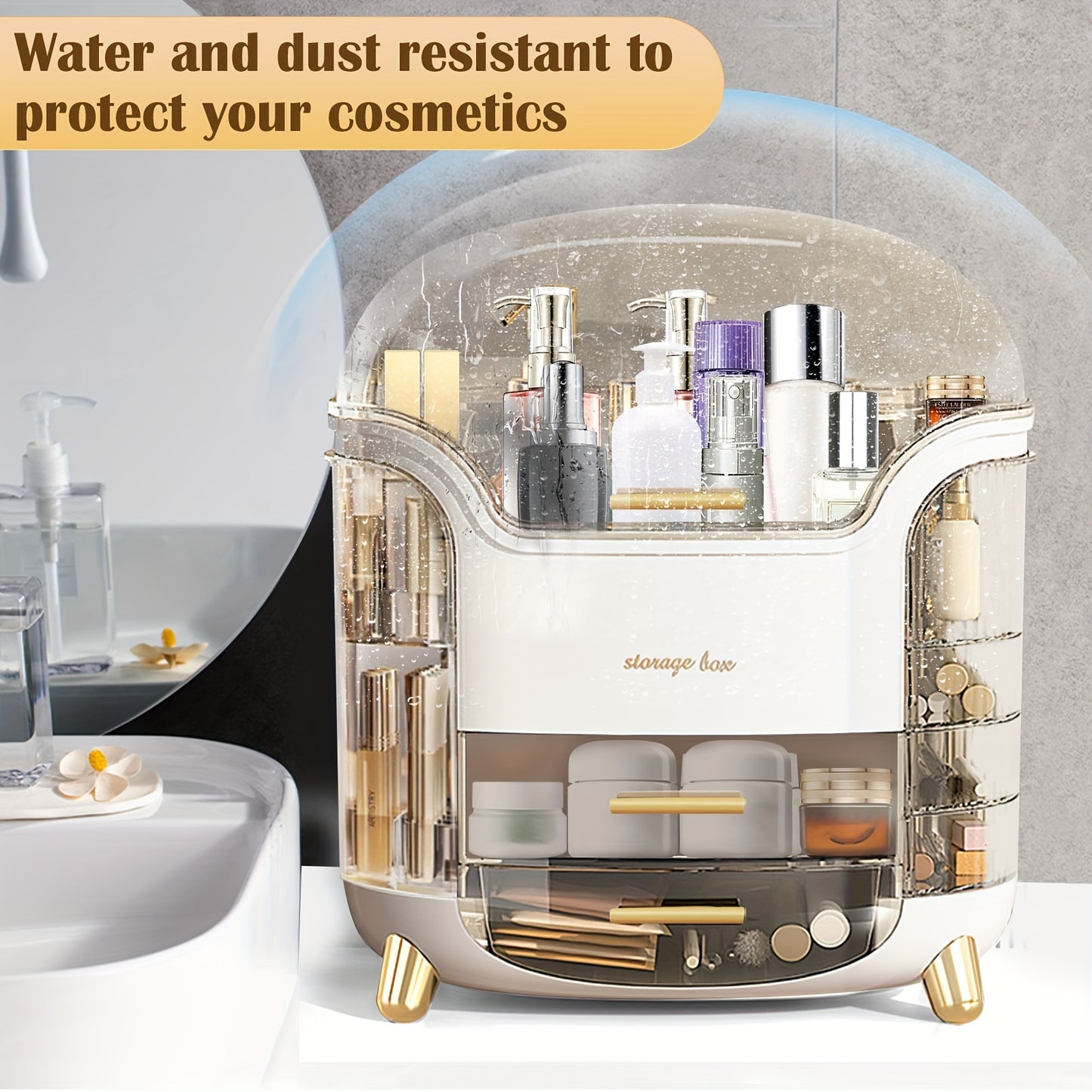 Makeup Storage Organiser with Clear Lid, Skincare Organiser Drawers Beauty Holder Cosmetic Organisers for Bathroom, DressingTable Organiser Dustproof Waterproof