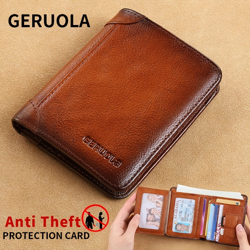 Men's Trendy Tri-Fold Genuine Leather Thin Card Holder - Minimalist Design, RFID Blocking - For Men - Perfect for Everyday Carry & Travel - Ideal Gift for Him