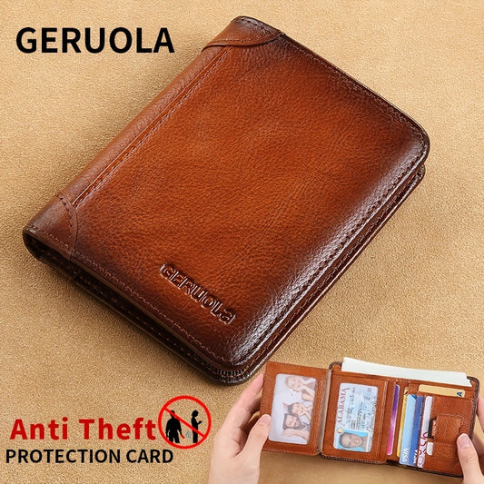 Men's Trendy Tri-Fold Genuine Leather Thin Card Holder - Minimalist Design, RFID Blocking - For Men - Perfect for Everyday Carry & Travel - Ideal Gift for Him