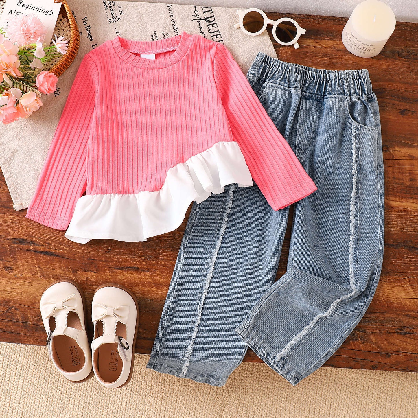 Stitching Lace Wool And Beard Denim Trousers Suit